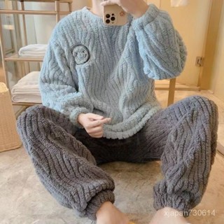 【7】睡衣男冬季款加厚加絨珊瑚絨 男士簡約保暖毛絨家居服套裝 長袖睡衣 冬天加厚 居家服 睡衣男 大尺碼 睡衣套裝 情侶