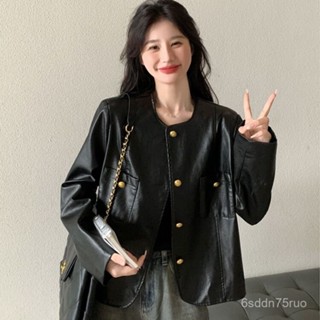 皮外套 皮衣 皮衣外套 小香風皮衣外套女 春秋2024新款pu皮夾剋小個子 高階感 炸街流行上衣 寬鬆皮衣