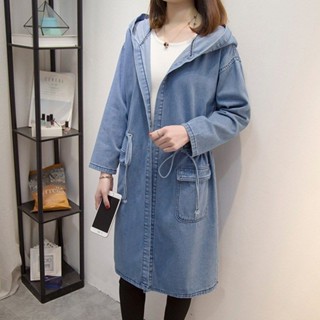 2023春秋新款大碼女裝胖MM中長款風衣寬鬆顯瘦牛仔外套女上衣潮BOWT~