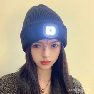 臺灣熱賣✅ LED燈帽子男女通用戶外照明夜燈釣魚登山秋冬保暖套頭針織毛綫帽