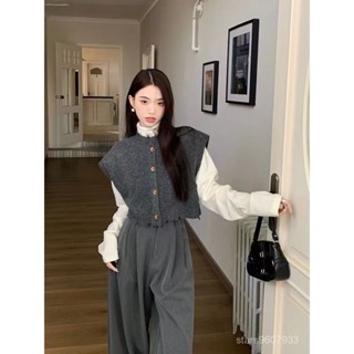韓版上衣💖鹽係高階不規則針織馬甲打底2024春季新款毛衣背心百搭上衣複古 3IRM