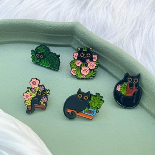 【工藝閣】復古可愛黑貓盆栽胸針卡通呆萌植物小動物合金徽章百搭服裝配飾品