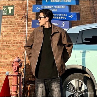 【Nobodyknows男裝】PU皮美式複古鉚釘夾剋男春秋款麂皮翻領棒球服美拉德情侶皮衣外套