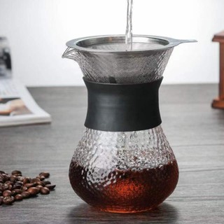 咖啡過濾杯 錘紋玻璃咖啡分享壺不銹鋼過濾網手沖咖啡壺家用滴漏式過濾器壹體