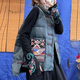 中國風輕薄羽絨棉服馬甲女秋冬新款棉坎肩復古立領盤扣小背心 背心 上衣 馬甲外套 中國風馬甲上衣 民族風馬甲 中式復古馬甲