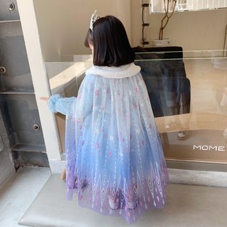 【現發】萬聖節服飾角色扮演冰雪女童愛莎披風春秋季冬可拆卸兒童外穿毛毛領斗篷艾莎公主披肩斗篷