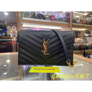 【全新正品】WOC 小款 黑色荔枝牛皮 金鍊 信封式 斜肩包 皮夾包 肩揹包 742920