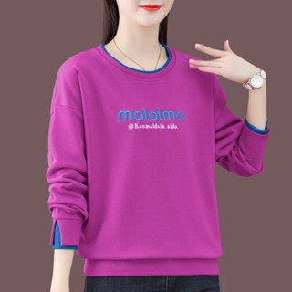 365Days-大碼女裝 【好品質】假兩件衛衣女秋冬新款休閒寬鬆長袖拚接印花上衣潮流