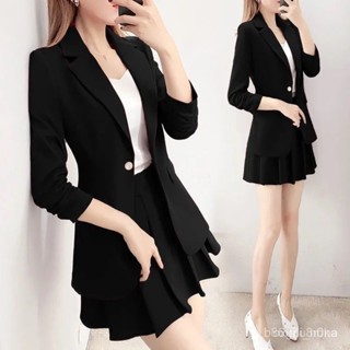 當天出貨-現貨速發-潮流女裝 臺中熱賣 紅色西裝套裝女裙女秋冬季尚氣質西服外套百褶裙子兩件套 百搭