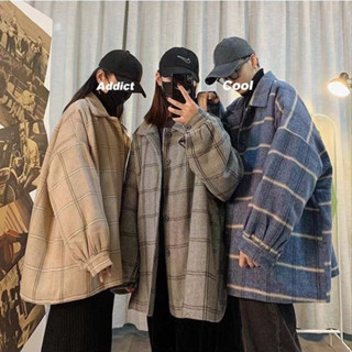 【涵胖胖🍑】大尺碼外套 韓版風衣 秋冬季格子外套 寬鬆潮牌呢子搭配夾剋帽呢大衣 秋冬女裝 大碼上衣