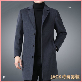 JACK- 秋冬裝 大衣 毛呢外套 呢子大衣 大尺碼衣服 專櫃高檔毛呢大衣秋冬中長款西服領中年男毛呢外套加肥加大翻領