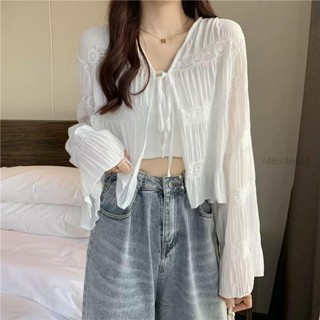 臺灣✨M~4XL 大尺碼女生長袖超仙防曬小外套透氣薄外套短版上衣設計感小眾時尚外搭防曬服
