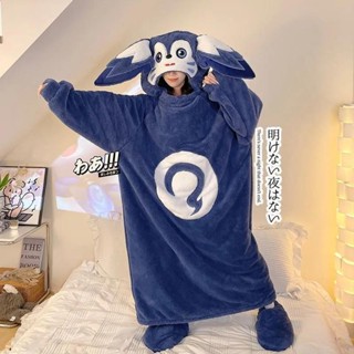 【現+免運】夢奇搞怪睡衣女珊瑚絨加絨加厚保暖秋冬季卡通可愛情侶睡袍長款男睡袍 睡衣 絨睡袍 冬天睡衣 保暖睡衣