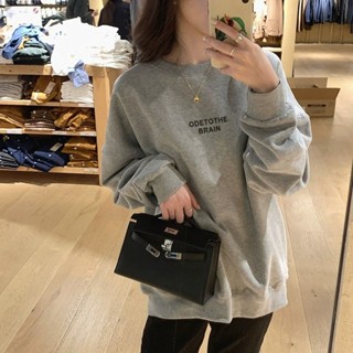 萬利優選長袖上衣 上衣女 寬鬆上衣 早秋季灰色衛衣外套女無帽oversize寬鬆春秋潮ins秋季長袖上衣女