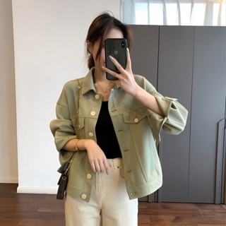 coco小姐✨2024 春秋 新款 韓版 撞色 翻領 工裝 休閒 設計感 通懃 短外套女 上衣 百搭