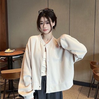 coco小姐✨早春季 2024年 新款 純色 長袖 衛衣 短外套 慵懶風 學生 開衫 休閒 上衣 女裝