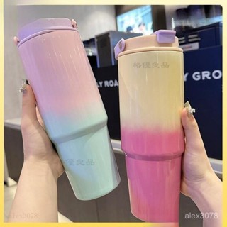 ✅臺灣出貨漸變色不銹鋼冰霸杯 馬卡龍保溫杯 真空加厚吸管杯 不銹鋼保溫杯 便攜手提隨行水杯 EBYX