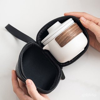 現時特賣便攜式旅行茶具套裝功夫陶瓷快客杯一壺二杯戶外露營收納包小禮品 旅行茶具套裝快客杯 單人茶壺茶杯 簡易功夫茶具戶外