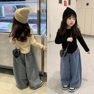 Mimo⭐春秋女童套女寶裝韓版打底衫休閒牛仔褲女童闊腿褲女童上衣