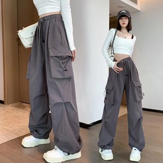 臺灣出貨 S-3XL 大碼工裝褲 工裝褲女 大碼長褲女 美式工裝褲女 百搭韓版寬鬆大碼闊腿束腳運動休閑褲春秋新款 可加絨