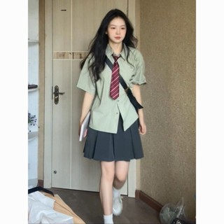 BINGTANG 品質精選 外搭襯衫 襯衣 長袖上衣 日係感小個子學生jk條紋襯衫2024新款女夏季短袖寬鬆小眾上衣襯衣