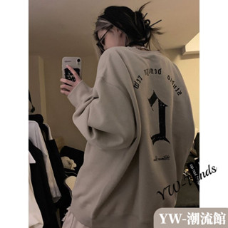 【YW】oversize寬鬆大碼長袖T恤女 大學T 衛衣女 秋季胖mm慵懶風上衣 ins印花字母上衣 女生上衣 女裝