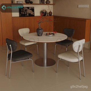 限時下殺 可開發票 中古風巖闆小圓桌家用小戶型圓形吃飯桌子不銹鋼咖啡桌洽談桌椅 CGLG
