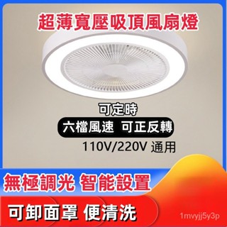 臺灣現貨 風扇吸頂燈 家用吸頂風扇燈 可正反轉 餐廳隱形吊扇燈 110V\220v通用 智慧變頻超薄LED遙控吸頂風扇燈