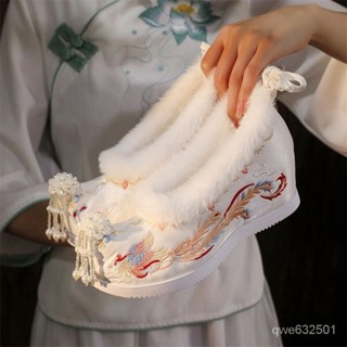 🚚臺灣出貨 漢服鞋子加厚 漢服鞋秋冬季 古風 加絨漢服鞋子女 高跟鞋女 內增高 厚底高跟 百搭 老北京布鞋