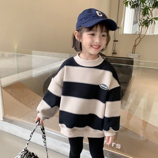 Hi❤baby女童秋冬裝加絨打底衫新款韓版條紋百搭兒童裝寶寶秋冬季上衣