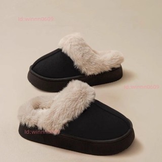 韓國新品🌸止滑 冬季新款厚底毛毛拖鞋防滑時尚室內一體毛絨保暖防寒包頭加絨棉鞋毛毛拖鞋 毛絨鞋 外出毛毛拖 增高厚底