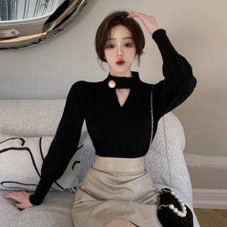 設計感長袖上衣女 小眾別緻獨特上衣 超好看內搭長袖女 秋冬季高階感針織毛衣 女生上衣 女裝