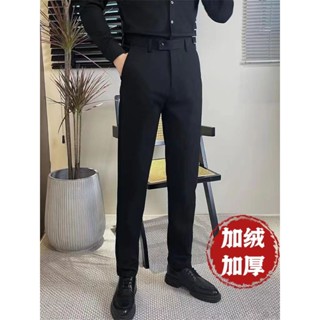 泰褲辣 秋款褲 韓版休閒長褲 休閒褲 長褲男 休閒長褲秋冬加絨保暖男士西褲商務百搭修身小腳休閒褲純色鬆緊腰長褲子男 MB