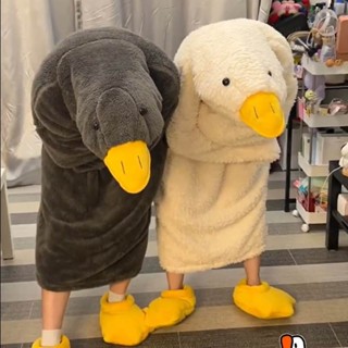 新店優惠 情侶睡衣 家居服套裝 加絨加厚 秋冬 大白鵝睡衣毛絨情侶連體可愛冬天季厚實搞怪睡袍懶人毛茸茸珊瑚絨