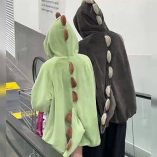 新店優惠 情侶睡衣 家居服套裝 加絨加厚 秋冬 日係lolita外套女學生可愛小恐龍毛絨開衫秋冬新款加絨情侶衛衣男