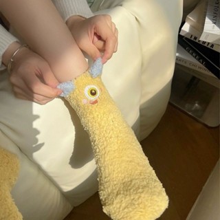 新店優惠 加絨加厚 保暖居家 地闆襪 可愛 怪獸珊瑚絨月子襪子女醜萌襪搞怪秋冬毛絨加厚家居睡眠保暖地闆