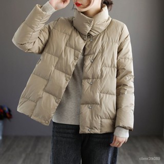 新款白鴨絨羽絨服女短版冬保暖韓版寬鬆百搭時尚複古立領外套 白鴨絨 保暖 防寒 羽絨外套連帽1102 VDXG