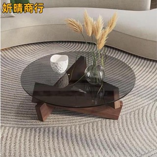 🔶妡晴商行🔶玻璃茶幾 客廳茶几 圓形茶几 小茶几 沙發邊幾 陽臺小茶几 實木底座 簡約簡易茶几 圓桌 矮桌子