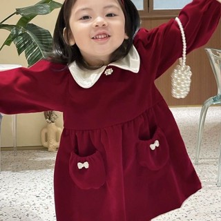 🎈臺灣出貨💥女童秋冬新款絲絨連衣裙周歲女寶寶禮服公主裙洋氣兒童生日絲絨裙