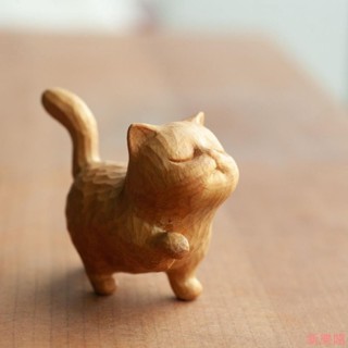 【臺灣熱賣】 木雕貓現代童趣可愛木雕貓咪擺件居家裝飾