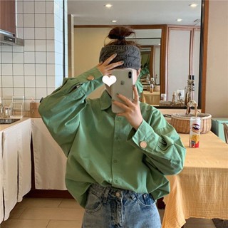 【FROCK】長袖襯衫 寬鬆襯衫 長袖上衣 顯瘦上衣 韓版複古寬鬆設計感中長款長袖襯衫襯衣 女生襯衫 襯衫外套 寬鬆外套