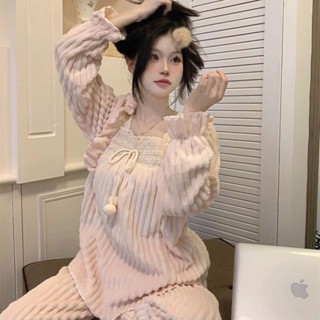 冬季 居家服 睡衣 秋冬季睡衣女士公主風法蘭絨珊瑚絨細絨冬天保暖居家服可愛ins風