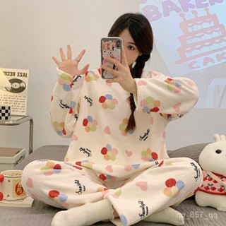 臺灣出貨 冬季珊瑚絨睡衣女 加絨加厚法蘭絨家居服 冬天女款可外穿居家服 睡衣女 女生睡衣 可愛睡衣 卡通睡衣 長袖睡衣