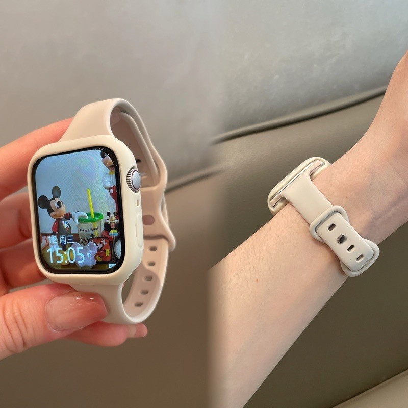 錶帶+保護殼 適用 Apple Watch 10 9 8 7 5 6 SE 蘋果手錶錶帶 46mm 45mm 矽膠錶帶