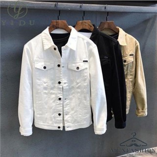 牛仔外套男 韓版 簡約 休閒 工裝 上衣 顯腿長 男士 白 黑 夾克 外套男👔衣度翩翩👔