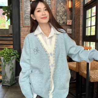 coco小姐✨慵懶 開衫 藍色 新款 甜美 小香風 毛衣 外套 針織衫 針織 寬鬆 上衣 韓版女
