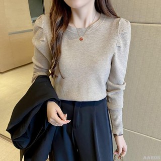 臺灣熱銷 2024冬新款時尚泡泡袖毛衣女秋洋氣寬鬆打底衫內搭長袖針織衫上衣--Aaron精選