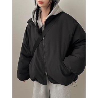 Codibook｜韓國 Loonough 綁帶領連帽鬆身拉鍊棉服［預購］羽絨外套 飛行員夾克 女裝
