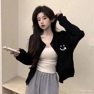 🔥新款上市🔥女裝精選超好看黑色開衫短外套上衣女春秋2024年新款寬鬆百搭休閒印花上衣 IAFB