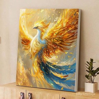 客製化 數字油畵 鳳凰新中式國風數字油畵diy填充填色畵畵手工手繪油彩畵高級塗色 無框畫 客廳裝飾畫掛畫HTX